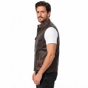 Men <b>Leather</b> <b>Vest</b> Premium Biker <b>Leather</b> Waistcoat Button Front Genuine <b>Leather</b> Soft Comfortable Casual Fashion Private Label - Product Image 2