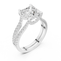 Bague de fiançailles pour femme en or massif 14 carats avec diamant taille princesse, sertissage pavé, style classique