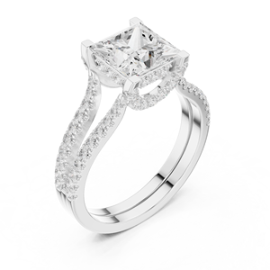 Anillo de Compromiso de Diamantes con Corte Princesa para Mujer, Oro Sólido de 14K, Engaste Pavé, Estilo Clásico - Product Image 3