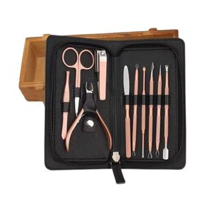Grooming Set 7 Piece Dark Brown Leather Oval Button Pouch Polished Stainless Steel Tools Travel Manicure Pedicure Kit - Product Image 4