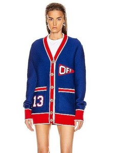 Cárdigan de Punto para Mujer, Manga Larga, Cuello en V, Estilo Preppy, Patrón de Letras, Cierre de Botones, Largo - Product Image 1