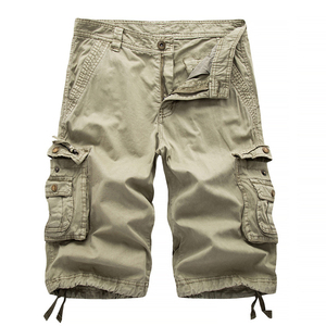 Shorts cargo rouges pour hommes, taille mi-haute, fermeture boutonnée, en coton respirant, style décontracté avec plusieurs poches - Product Image 4