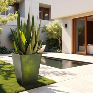 Worth Garden <b>Large</b> Metal Glazed Floor <b>Planter</b> Set of 2 Luxurious Glossy Finish Green Tall Square Tapered Metal <b>Planters</b> - Product Image 4