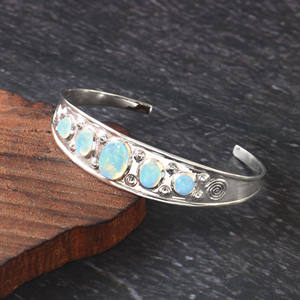 925 Sterling Silver Oxidized Ethiopian <b>Opal</b> Cuff <b>Bracelet</b> Stylish Handmade Bezel Setting - Product Image 5