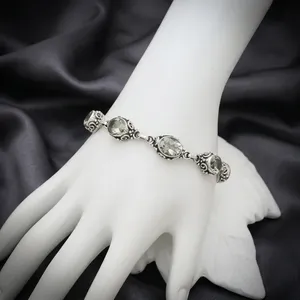Bohemian 925 Silver Green Amethyst Bracelet Women's <b>Chain</b> Link Bezel Setting Everyday Wear Jewelry - Product Image 5