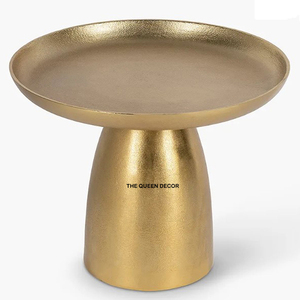 Mesa Auxiliar Redonda de Aluminio con Acabado Elegante, Textura Repujada y Lateral Pulido, Mueble para el Hogar - Product Image 6