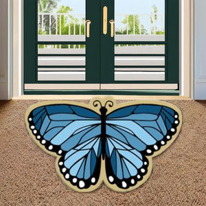 Alfombrillas de fibra de coco coloridas con temática de mariposa hechas en India modernas, respaldo de PVC con mechones lavables, diseños impresos blanqueados vibrantes para puertas - Product Image 2