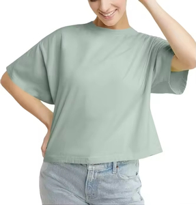 2026 Stylish Hip Hop Street Wear Cropped T Shirt Women Slim Fit Plus Size <b>Acid</b> Wash <b>Drop</b> Shoulder Premium Heavyweight Crop Tops - Product Image 1