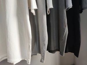 <b>100</b>% Cotton 250gsm Casual Oversized round Neck T-Shirt Rough Edge Solid High Street Style <b>Yarn</b> Dyed Unisex Washed Knitted Fabric - Product Image 2