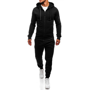 Conjunto Deportivo Negro para Hombre, Sudadera con Capucha y Cremallera de Manga Larga, Bolsillos Laterales, Ropa Casual Transpirable, Diseño Sólido, Invierno 2 en 1 - Product Image 1