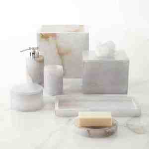 Modern White Resin <b>Bathroom</b> <b>Set</b> Easy-to-Clean Rectangle Shape Complete Four-Piece <b>Accessories</b> Kit - Product Image 5