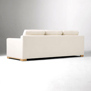 Canapé 3 places en lin blanc bio moderne, style minimaliste, avec coussin de banquette individuelle et pieds bas en chêne naturel - Product Image 3