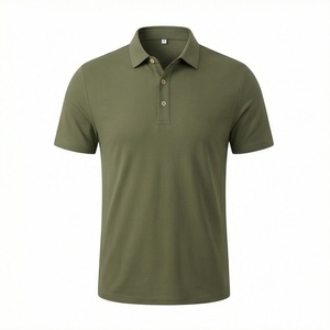 Polo en piqué de coton vert olive à manches courtes pour homme, décontracté, respirant, coupe classique, design tricoté uni - Product Image 1
