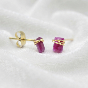 Ratnarachit Artisan Women's Square Ruby <b>Stud</b> <b>Earrings</b> Hand Wrapped Gold Wire 6x4mm Minimalist Gift - Product Image 1
