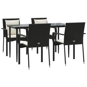 Ensemble de salle à manger de jardin noir avec coussins blanc crème comprenant table et chaises - Product Image 3