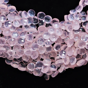 Perles de pierres précieuses en quartz rose naturel facettées en forme de cœur, 7-8 mm, pierre de quartz polie pour la fabrication de bijoux, vente en gros en provenance d'Inde - Product Image 1