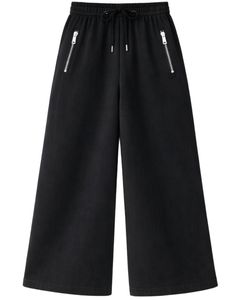 Pantalones Deportivos Cargo de Pierna Ancha Color Negro Jet Personalizados para Mujer, Pantalones de Forro Polar con Cintura Elástica, Bolsillos con Cremallera, Ropa Casual de Calle, Pantalones de Invierno - Product Image 1
