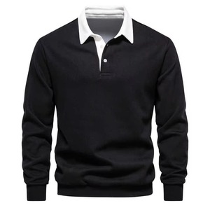 Mens Short Sleeve Knitted for Shirt Solid <b>Navy</b> Blue Contrast Collar Button Front Anti-Wrinkle Cotton Golf Style Smart Casual - Product Image 5