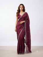 Sari en soie élégant marron imprimé floral pour femme, coupe classique, longueur standard, infroissable, séchage rapide, multi-occasions, style occidental