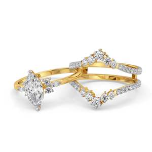 Anillo Elegante de Lujo con Tres Bandas de Moissanita Corte Marquesa y Piedras, Chapado en Oro sobre Plata 925, Joyería de Compromiso para Boda - Product Image 6