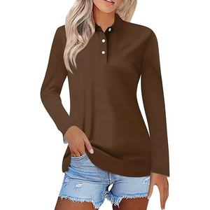 วิธีการทอเสื้อโปโลแขนยาวผ้าฝ้าย100% ลำลองสำหรับผู้หญิง - Product Image 1