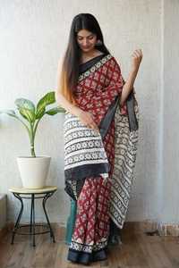 Sari indio moderno de diseño en algodón y lino con blusa de lino y pallu estampado de secado rápido, ideal para bodas y fiestas, directamente del proveedor. - Product Image 6