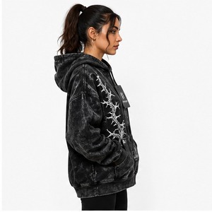 Acid Wash Hoodies For Women Oversized Casual Style Hooded Collar Cotton Material Quick Dry Ladies Hoodies In <b>Low</b> MOQ - Product Image 2