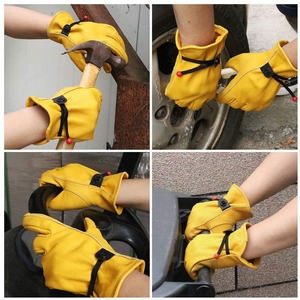 Cowhide Grain Leather Work <b>Gloves</b> for Unisex Reinforced Durable Palm Heavy Duty Heat Resistant Household Garden <b>Driver</b> <b>Gloves</b> - Product Image 3