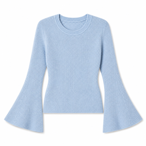 Suéter de Punto Acanalado 100% Algodón para Mujer, Cuello Redondo, Mangas Largas Acampanadas, Corte Ajustado, Informal, Otoño Invierno, OEM ODM 12GG - Product Image 2