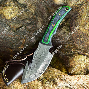 Couteau à Découper à Lame Fixe en Acier Damas de Haute Qualité, Manche en Bois Pakka Vert et Noir, Outil Personnalisé de Chasse et d'Extérieur, Vente en Gros - Product Image 2