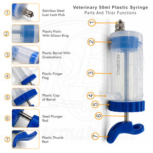 Seringue vétérinaire en plastique réutilisable de 50 ml avec embout Luer Lock et graduation, seringue vétérinaire en plastique de haute qualité - Product Image 5