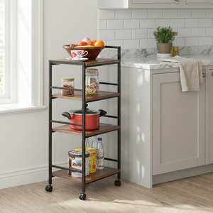 Black friday Sale Taiwan Factory Direct 4 niveaux bricolage cuisine étagère chariot maison stockage articles ménagers métal Double vente en gros ménage - Product Image 3