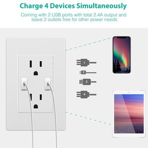 Dual 2.4A High Speed <b>USB</b> Wall Charger Duplex Smart Power Socket <b>Plug</b> US Standard <b>USB</b> Wall Outlet - Product Image 4