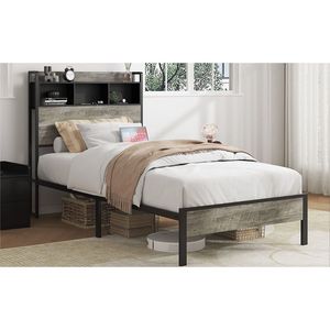 Base letto in legno facile da montare, matrimoniale, con contenitore e 2 porte USB, silenziosa e senza bisogno di rete a molle - Product Image 1