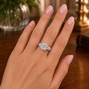 Anillo Romántico de Dos Bandas con Moissanita de 2CT, Corte Cojín, Plata de Ley 925 Original, Estilo Halo, Regalo de Aniversario para Pareja - Product Image 4