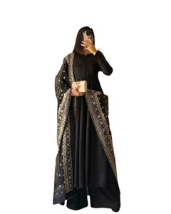 Ensemble de robe en mousseline de soie éthérée pour femmes Costume Kurta Salwar évasé de créateur avec bordure en dentelle Dupatta Mode de fête pakistanaise de l'Inde - Product Image 1