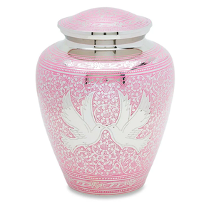 Urna Conmemorativa de Cremación para Adultos, Estilo Americano/Europeo, con Grabado Completo de Palomas Rosadas en Plata y Latón, para Guardar Cenizas - Product Image 1