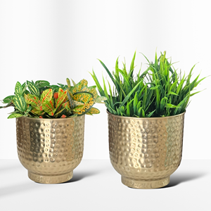Macetas decorativas de metal martillado dorado de diseño de tendencia para el hogar, oficina, jardín, sala de estar, dormitorio, cocina, también disponible en negro - Product Image 1