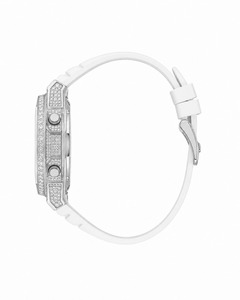 Reloj Analógico-Digital de Lujo para Mujer, Caja de Acero Inoxidable, Bisel con Diamantes, Correa de Silicona Blanca, Forma Poligonal, Movimiento de Cuarzo - Product Image 3