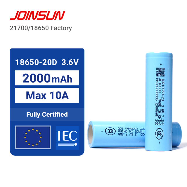 Joinsun 18650 Lithium Battery 20D-2000mAh High-discharge Rate 3C CE CB Certified Overcharge Protection for Garden Power