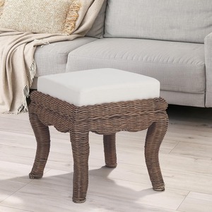 Rattan Ottoman Foam Cushion <b>Stool</b> Square Accent Seat Woven Legs for <b>Bedroom</b> Living Room - Product Image 3