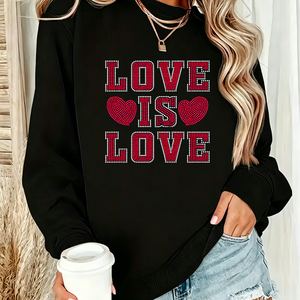 เสื้อสเวตเชิ้ตพิมพ์ลาย Love Is Love ประดับคริสตัล คอกลม ทรงปกติ ผ้าเทอร์รี่ สวมใส่สบาย เป็นมิตรกับสิ่งแวดล้อม เหมาะสำหรับทุกเพศทุกวัย ใส่ได้ในฤดูหนาว - Product Image 1
