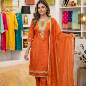 Elegante Conjunto de Kurti y Pantalón con Detalles de Espejo y Dupatta Texturizada – Ropa Étnica de Diseño para Mujer - Product Image 1