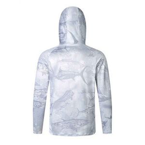 Sudadera de pesca sublimada para hombre, manga larga, con capucha, protección UV y máscara facial integrada - Product Image 2