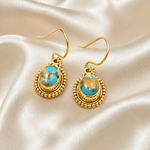 Natural Oyster Turquoise Teardrop <b>Dangle</b> <b>Earrings</b> 925 Sterling Silver Vintage Boho Handmade Gemstone Jewelry Gift - Product Image 4