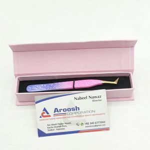 Pince à épiler d'extension de cils en acier durable de couleur bicolore en forme de L de haute qualité avec poignée en diamant et pointe pointue en gros - Product Image 6