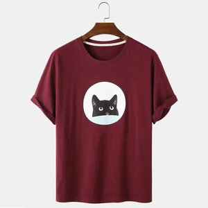 เสื้อยืดผู้ชายดีไซน์ล่าสุด ทรงหลวม สีดำ สำหรับงานพิมพ์ คอกลม แขนสั้น น้ำหนัก 300 กรัม สไตล์ลำลอง ผ้าซักแล้ว - Product Image 1