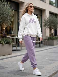 ONETEN APPARELS <b>Women's</b> <b>White</b> Oversized <b>Hoodie</b> Geometric Logo Front Pocket Cotton Knitted Autumn Style - Product Image 2