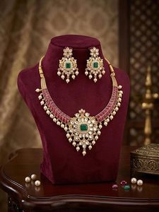 Indian Classic Women's Choker Wedding Engagement Anniversary Party Green Traditional Crystal Kundan Faux Pearl Alloy Gold <b>Gift</b> - Product Image 4