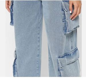 New Fashion Women's Eco-Friendly 100% Cotton Mid <b>Waist</b> Regular Fit Casual Custom Logo CargoWomen Casual <b>Cargo</b> Jeans Multi Pocket - Product Image 1